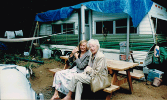 My Mom and Great Aunt visiting me at my trailer.
